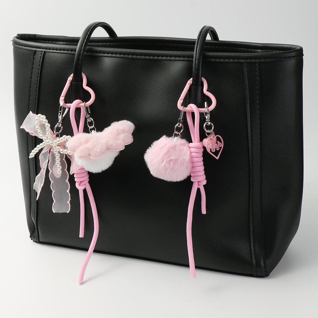 Autumn & Winter Sweet Casual Pompom Bow & Heart Woven Keychain Charm
