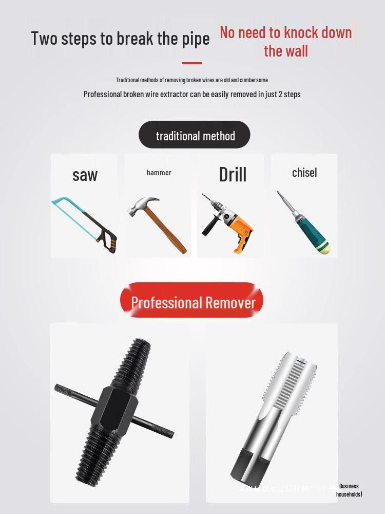 Double-Headed Screw and Broken Pipe Extractor with Four-Point and Six-Point Reverse Threads