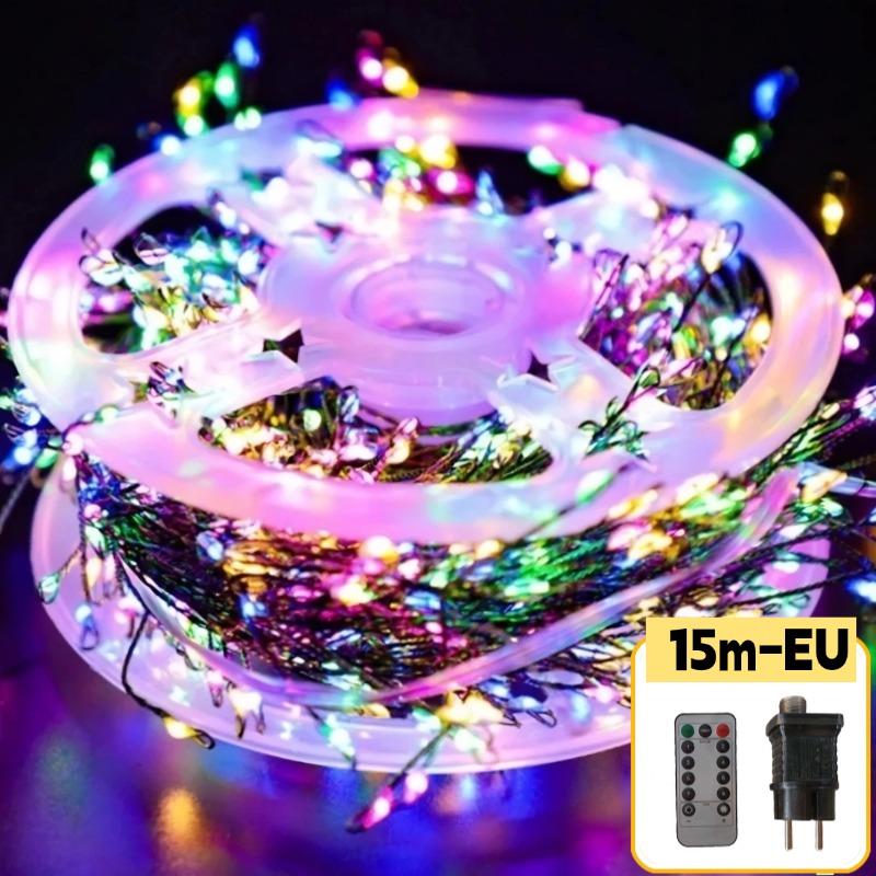 

Прочные светодиодные гирлянды-хлопушки 3M/15M/20M, питание от сети ЕС/постоянного тока, пульт дистанционного управления, медный провод, новогодняя лампа, рождественские украшения для елки