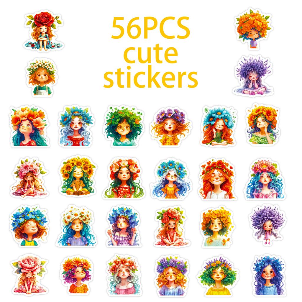 56 Girl With A Wreath Cartoon Graffiti Stickers High Saturation Diy Handmade Decorative Stickers