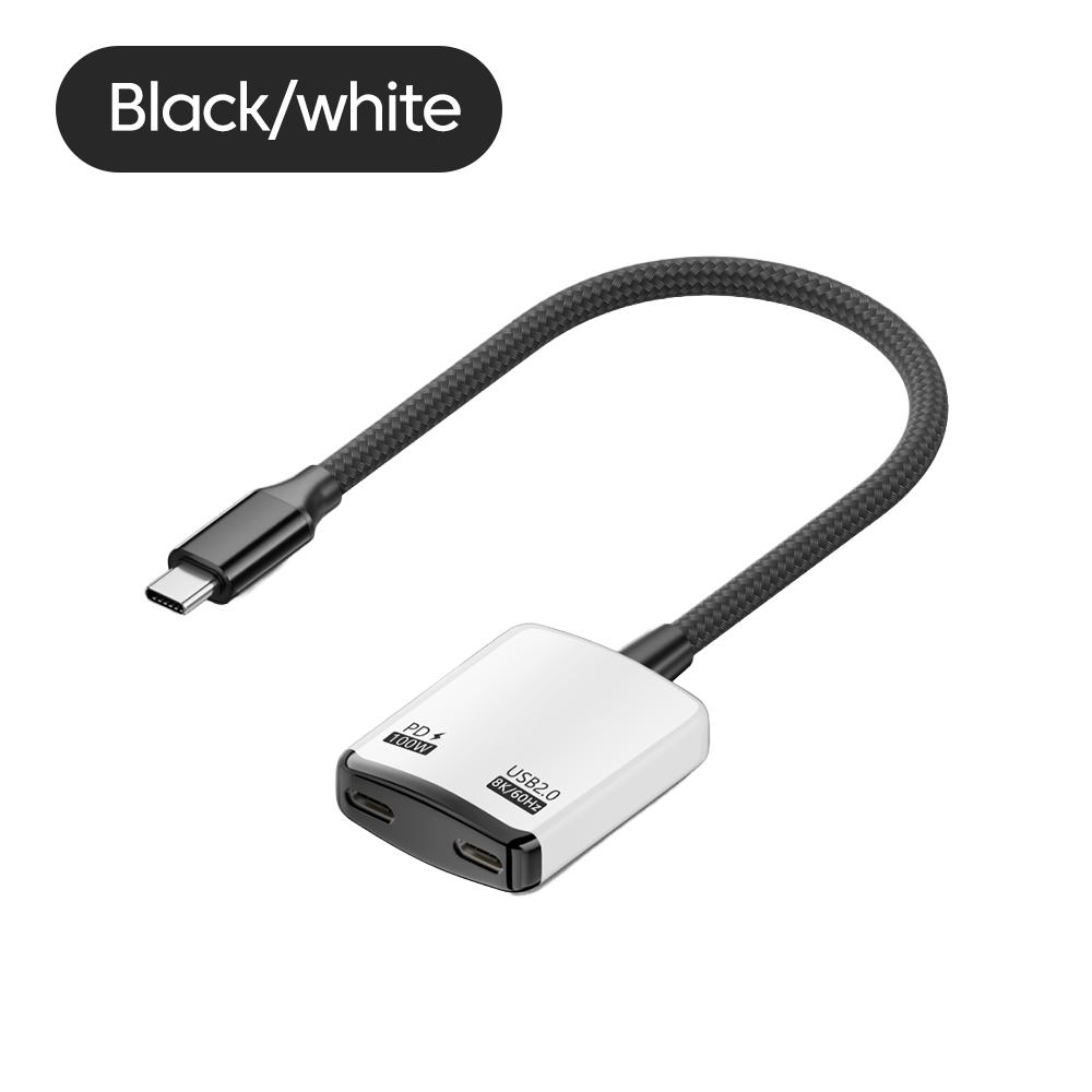 

USB C 2-в-1 Конвертер PD100W Зарядка 8K@60Hz Видео Полнофункциональная Линия Передачи Зарядки Подходит для AR XR Очков Ноутбука черный белый