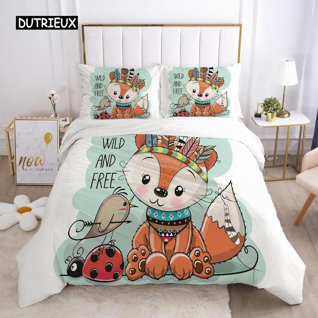 Karikatür Nevresim Takımı Sevimli Baykuş ve Aslan Desenli Hayvan Temalı Yorgan Kılıfı Çocuk Erkek Genç King Boy Mikrofiber Yorgan Kılıfı
