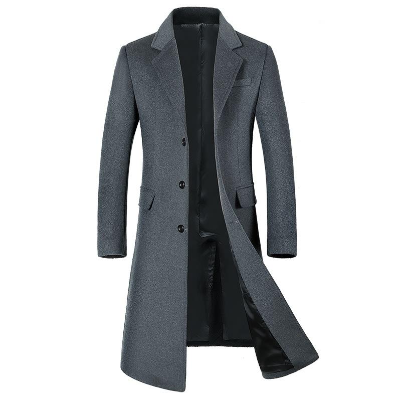 Men's Autumn/Winter Long Woolen Coat - Thickened Trench Windbreaker for Youth, Plus Size Available.