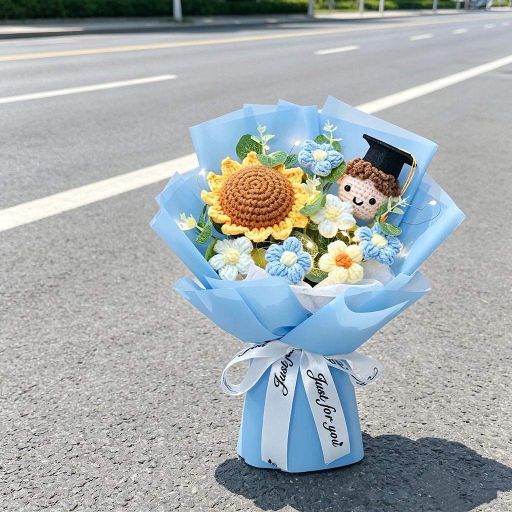 Handmade Knit Yarn Sunflower Bouquet for Graduation or Teacher's Day Gifts