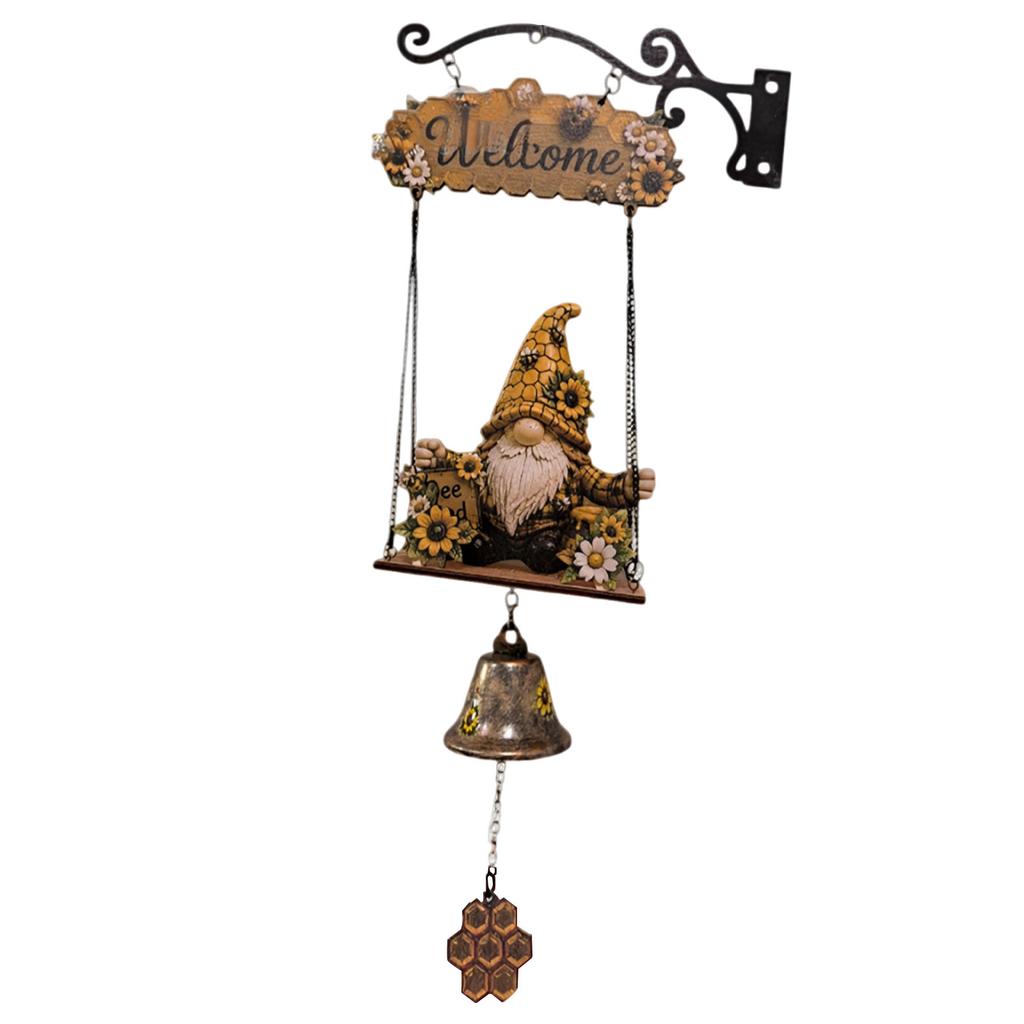 Retro Gnome Welcome Bell Ornament Multi-Purpose Rustic Hand Bell Figurines Crafts Welcome Doorbell Ornament for Entry Home Decor