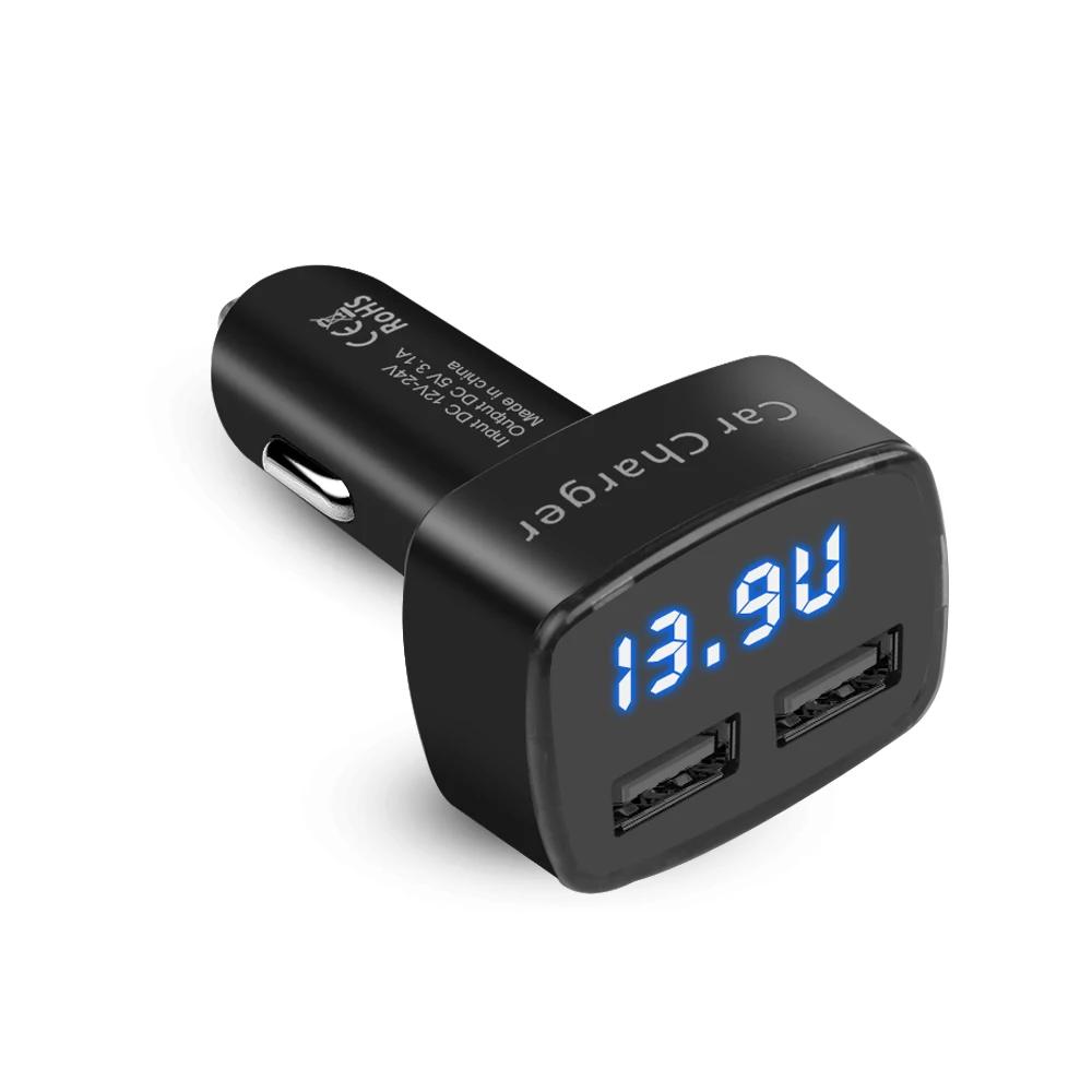 4 in 1 Dual USB 3.1A Car Charger Adapter with LED Display Voltage Current Temperature Monitor Digital Display Phone Fast Chargin