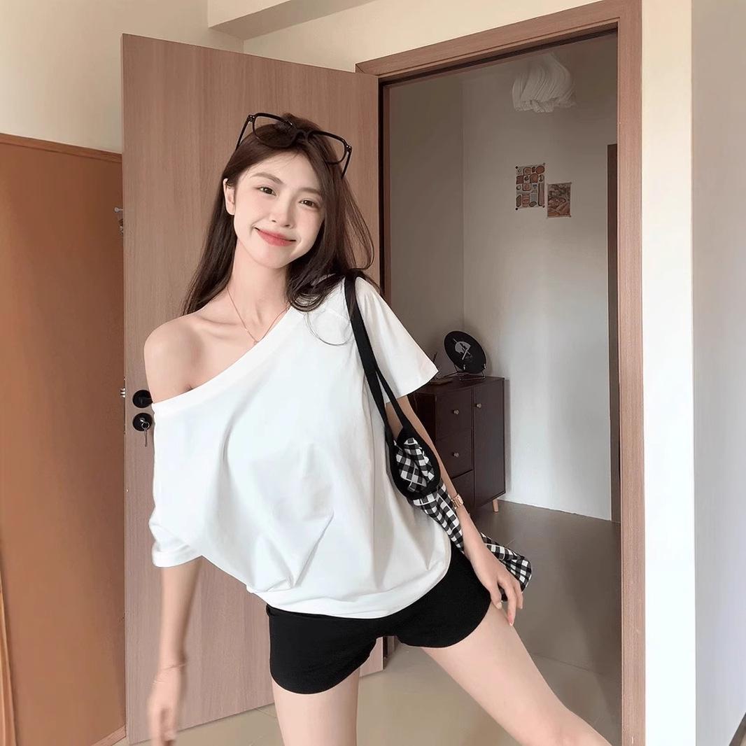 

White One-Shoulder Women s Short Sleeve Slimming Summer Top XL