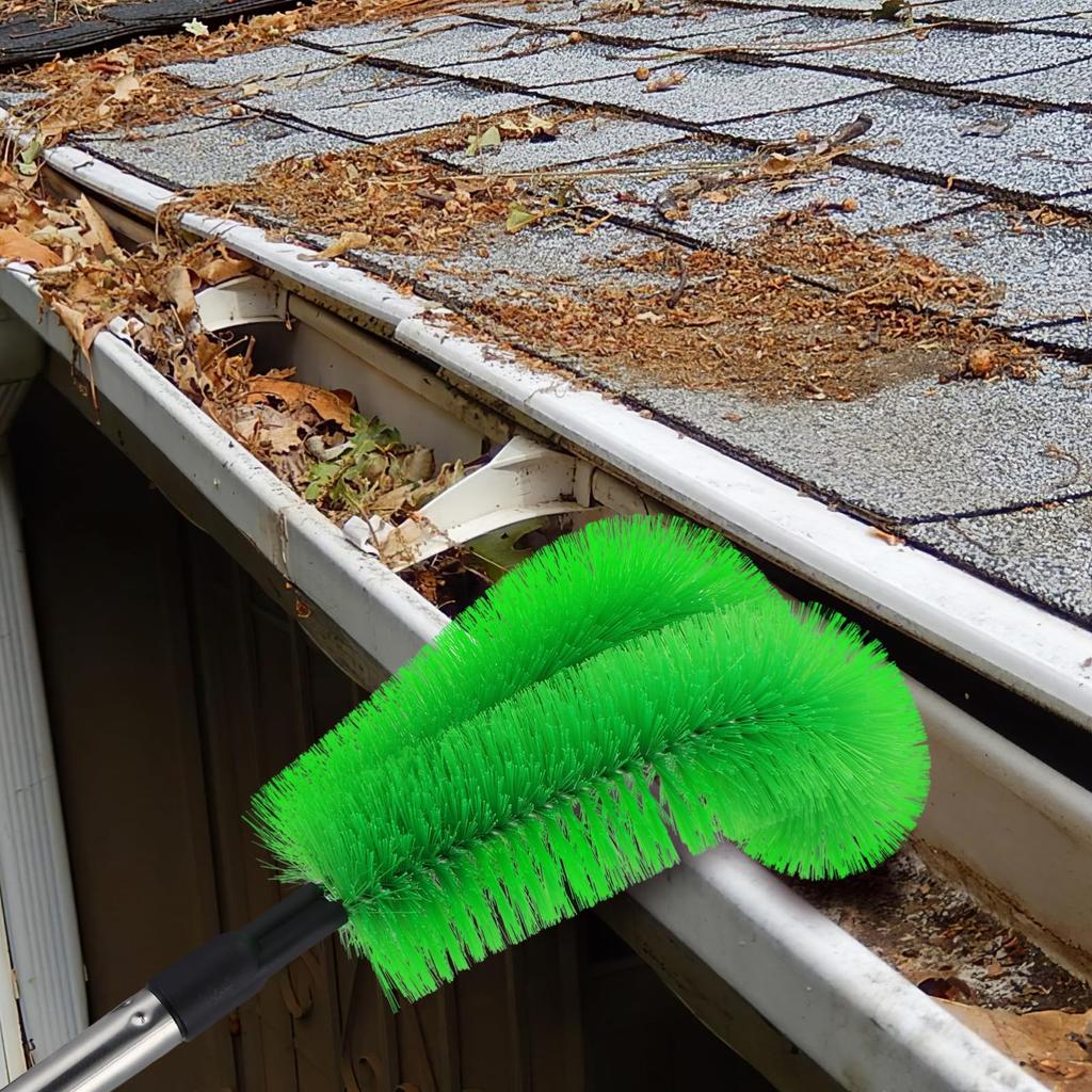 NUOLUX Stainless Steel Gutter Brush, Spider Web Preventer, Cleaner Tool with Telescopic Extension Poles (2 Brushes + 6 Poles), 230cm X 16cm X 8cm