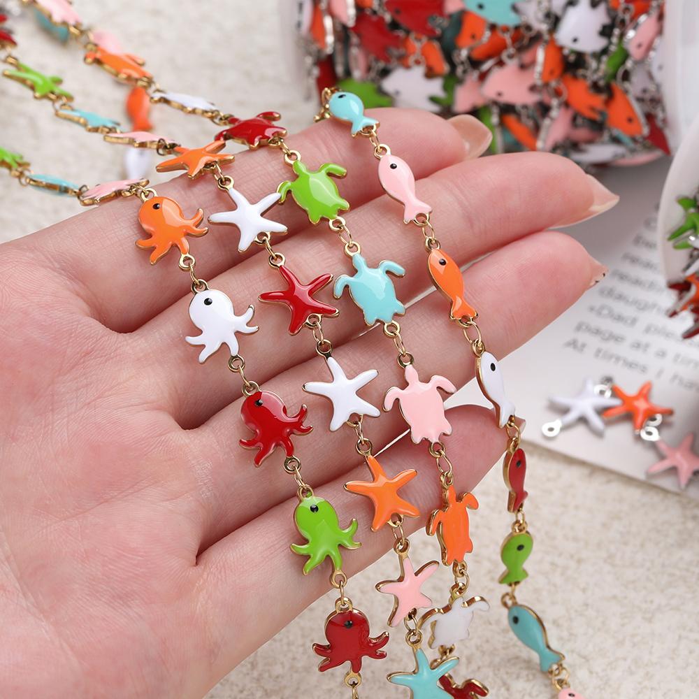 0.5m Colored Stainless Steel Enamel Chains Ocean Style Handmade Chains for DIY Bracelet Waist Chain Jewelry Making Chain