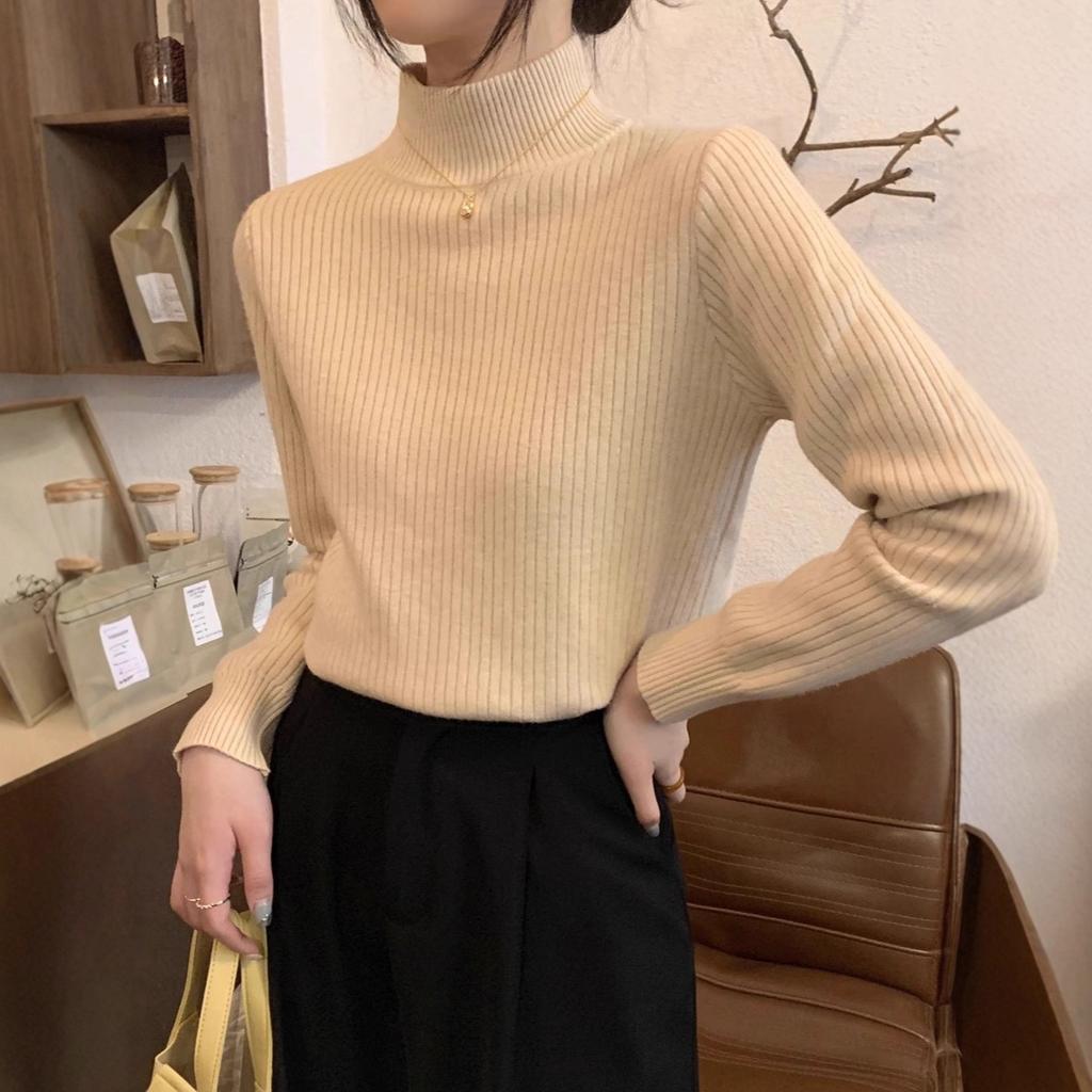 Semi-turtleneck Sweater Women's Autumn and Winter New Winter Thickened Integrated Fleece Bottoming Shirt with Slim-fit Warm Top