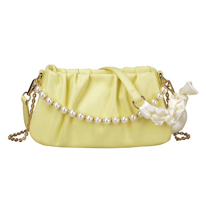 Fashion Foreign Style Cloud Bag Pearl Underarm Bag Pleated Bag Women'S Chain Clutch Bag Oblique Span Shoulder Bag