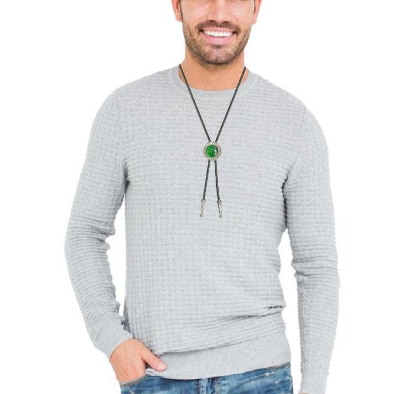 Engraving Flower Stone Bolo Tie Carved Necktie for Shirt Jeans Western Necklace Braided Shoestring Necktie Bolo Tie