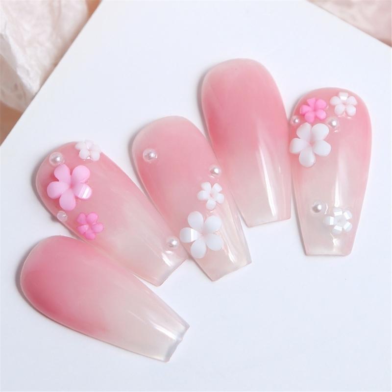 400Pcs 3D Flower Nail Charms,Resin Flower Nail Gems Nails Art Rhinestones Flower Nail Supplies for Women Girls Gifts