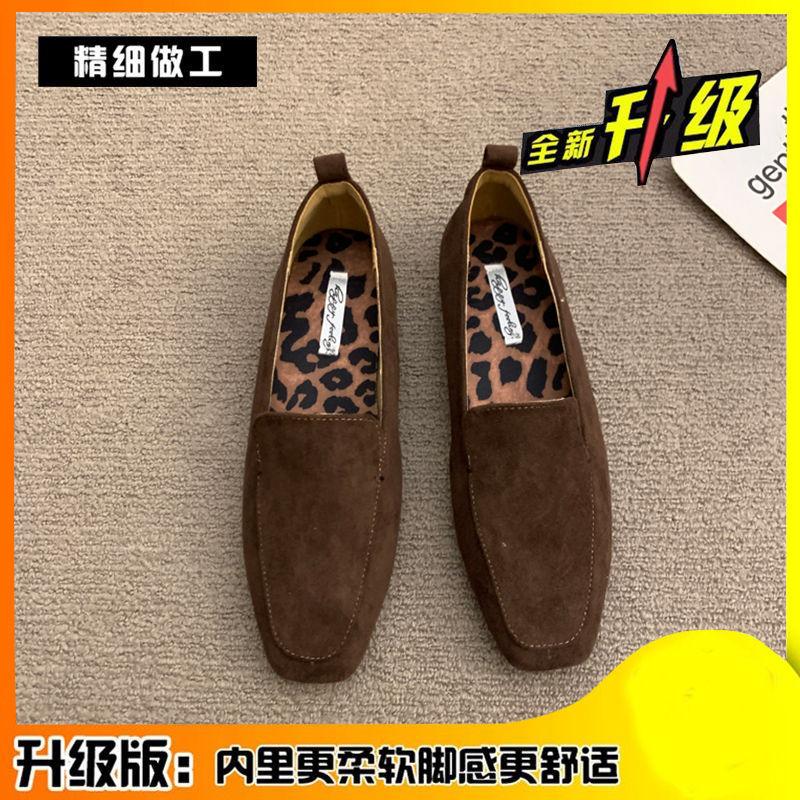 Nuove loafer basse a testa quadrata retrò autunno inverno 2025 versione coreana da donna in camoscio a pedale singolo scarpe Doudou pigre