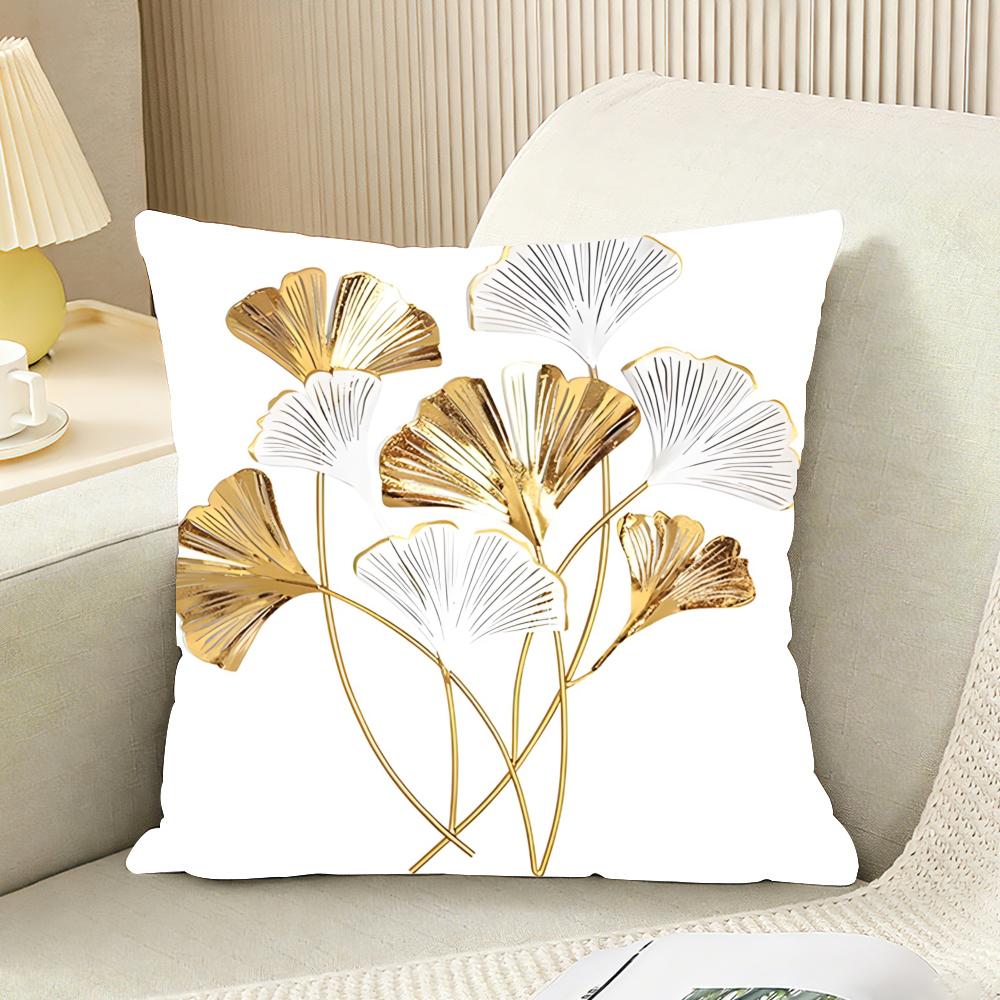 Ginkgo Leaves Printed Cushion Cover Reversible Plush Pillow Cover For Car Sofa Bedroom Decorative Gift Pillowcase