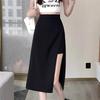 High Waist Hip Skirt Irregular Slit Black Skirt for Women Summer Mid-length A-line Harajuku Vintage Women Clothing