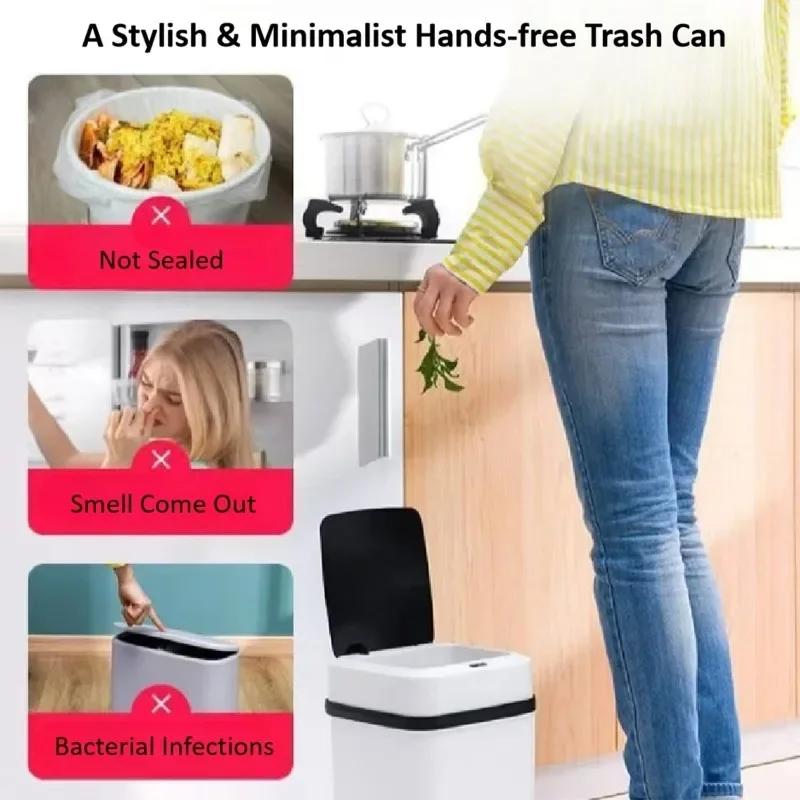 

13L Smart Induction Trash Can Induction Covered Electric Silent Trash Can Kitchen Bathroom Living Room Recycling Trash Can 13L