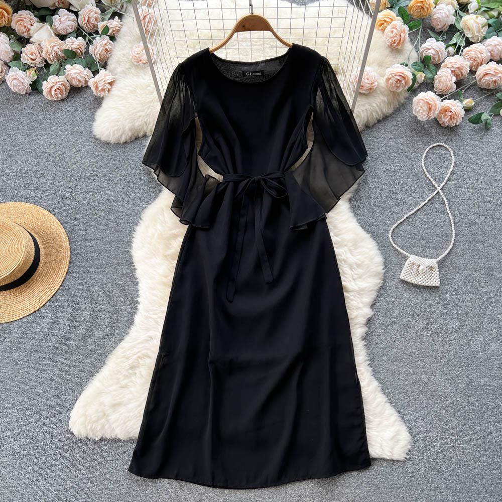 

Новое летнее праздничное платье во французском стиле Kikyo, женское длинное платье с короткими рукавами и необычным темпераментом One Size чёрный