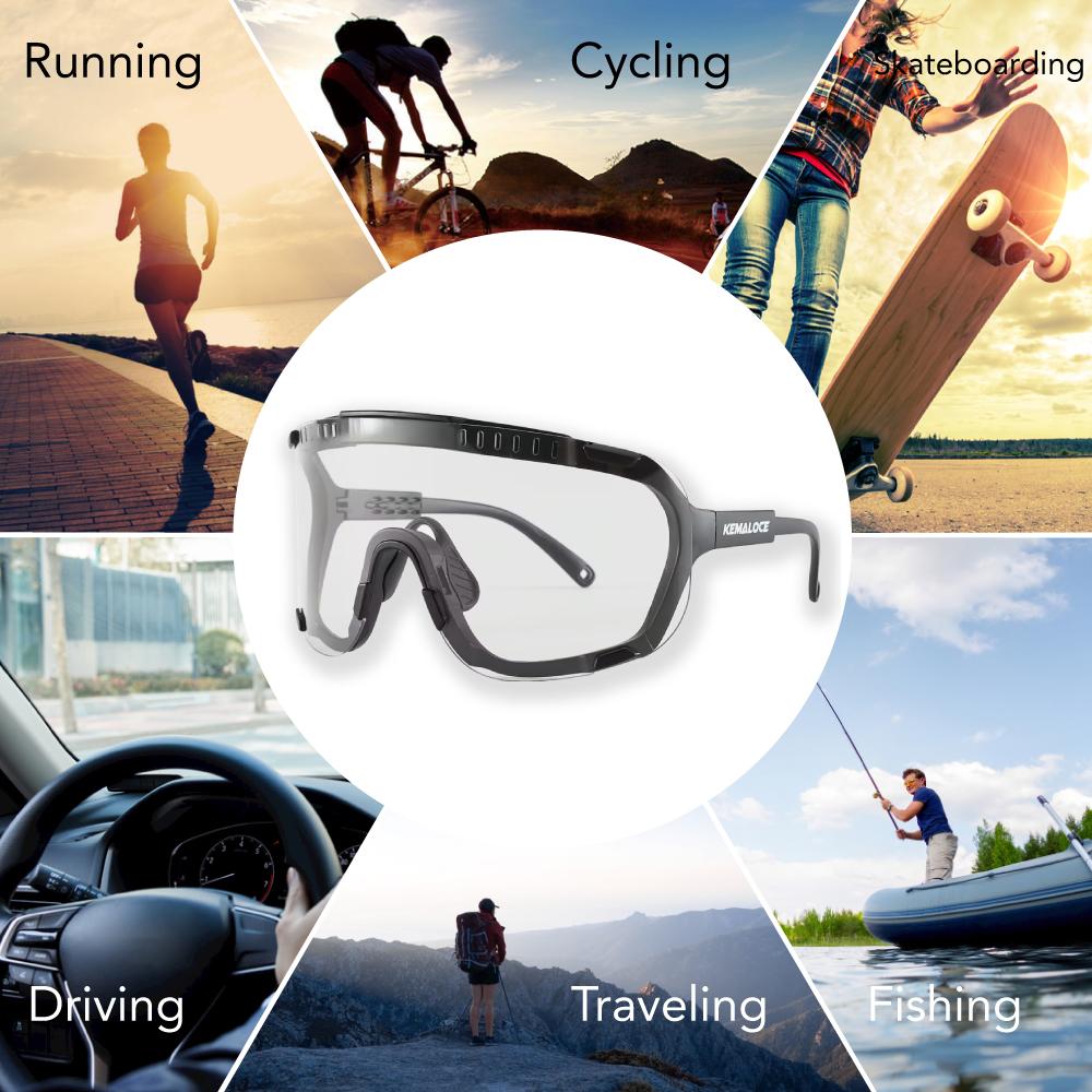 KEMALOCE 2025 Photochromic Cycling Sunglasses UV400 Outdoor Sports Men Women Bike Running MTB Eyewear Driving Goggles