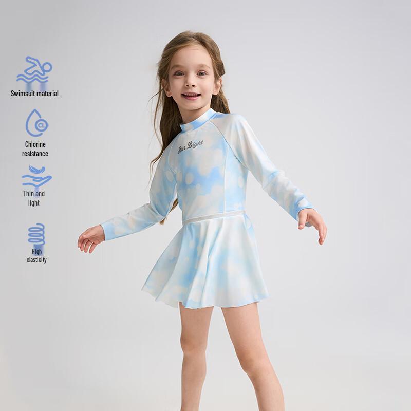 AIMER KIDS Girls Long Sleeve Sun Protection Skirt Swimsuit 140