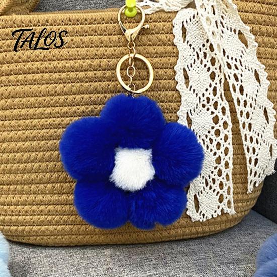 Women Bag Charm Plush Flower Keychain for Handbags, Five-petal Charm, Aesthetic Handbag Pendant Fluffy Backpack Hanging Accessory Soft