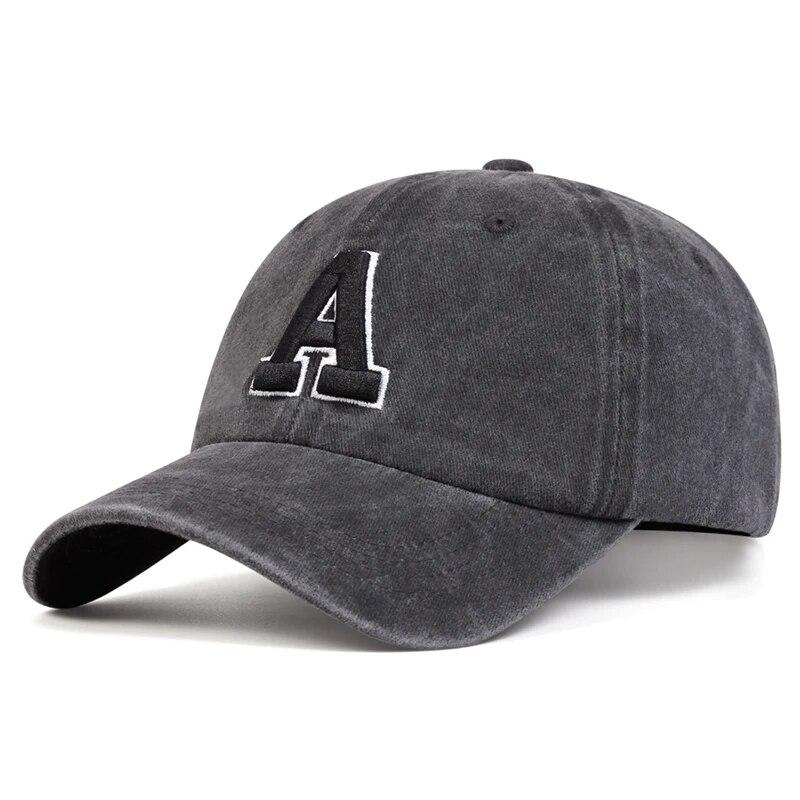 Casquettes de Baseball Unisexes Broderie Lettre A Lavées Printemps et Automne Chapeaux Casuels Réglables d'Extérieur Chapeau Anti-Soleil