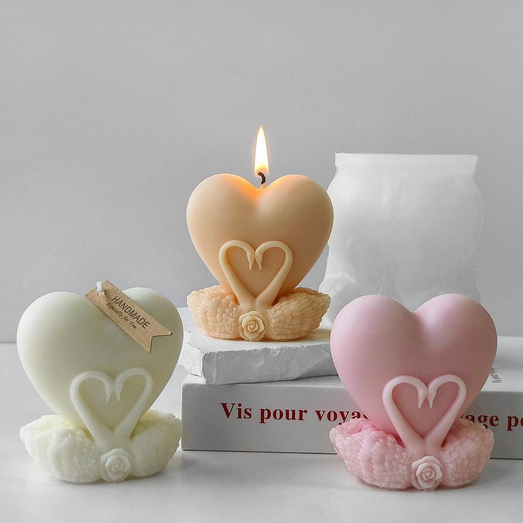Stampo Candela Cigno Cuore Fai da Te Artigianale Stampo in Silicone Sapone a Forma di Cuore Artigianato in Gesso Stampo in Resina Creazione Regalo San Valentino