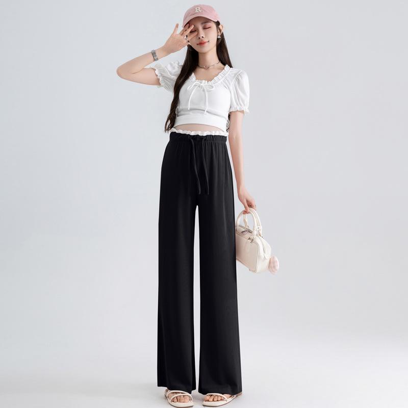 

Summer Maternity Ice Silk Wide-Leg Lace Pants - Slimming, Casual, Loose, Floor-Length 2XL
