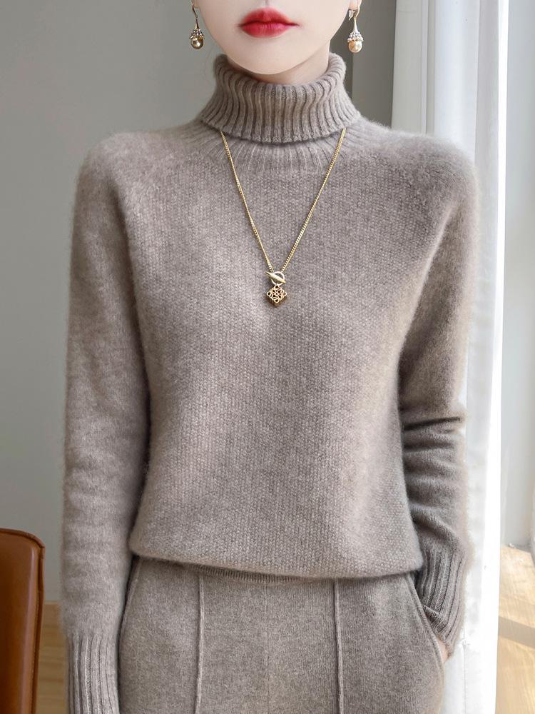 Women's High-Neck Double-Strand Wool Sweater - Autumn/Winter Collection, Loose Fit Knitwear