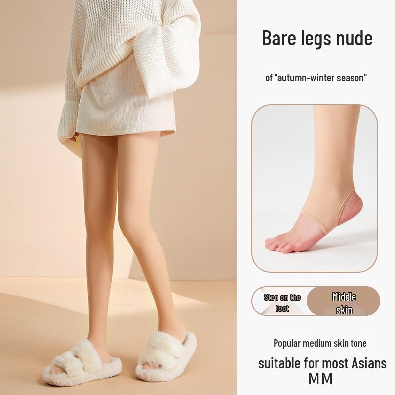 Double-Layer Fleece-Lined Black Stockings: Sheer Nude Button-Style Leggings for Autumn/Winter Women