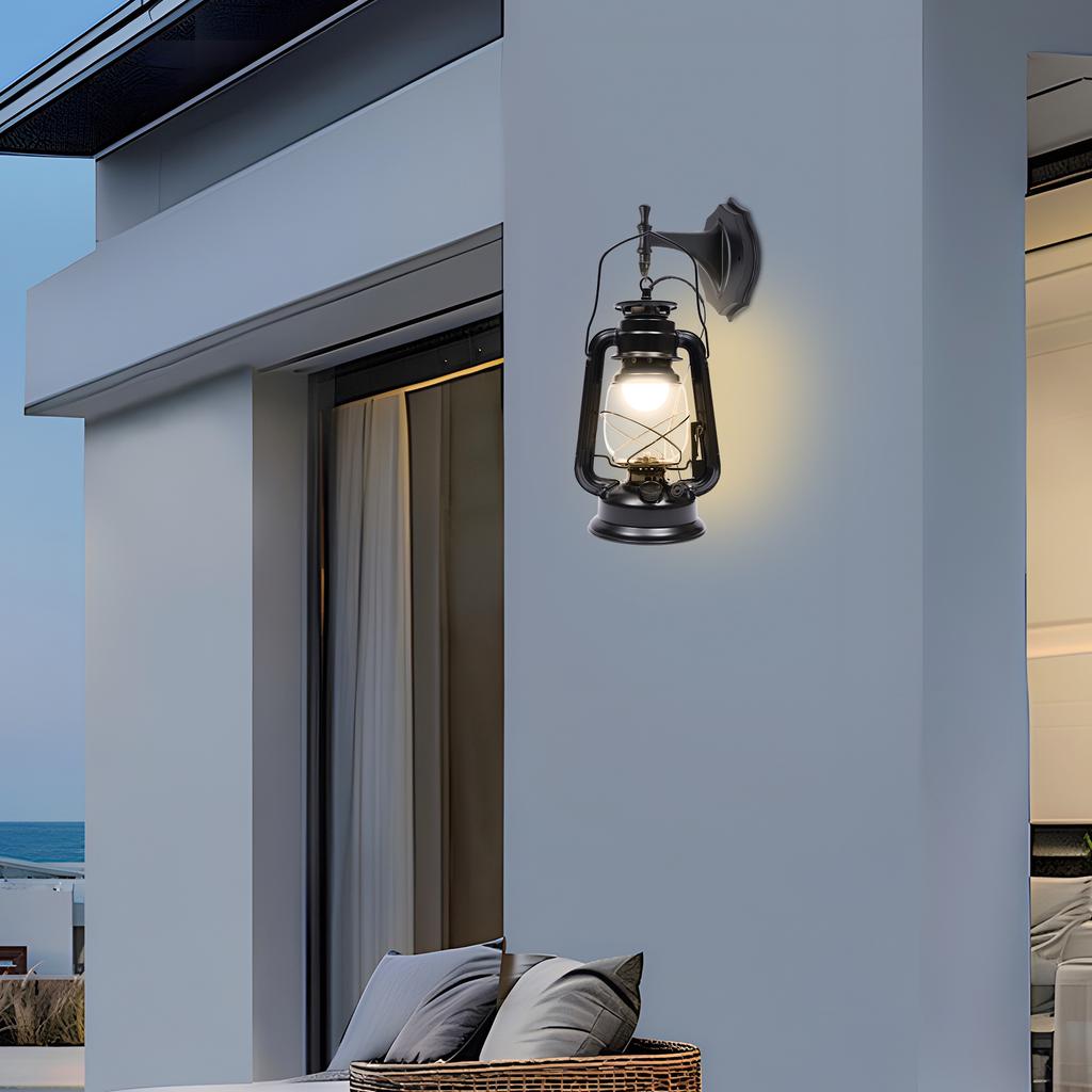 Bymaocar 220V Black Retro Vintage Rustic Lantern Lamp Wall Sconce,Indoor Outdoor Lighting Fixture with E27 LED Bulb Fit 5m² Area