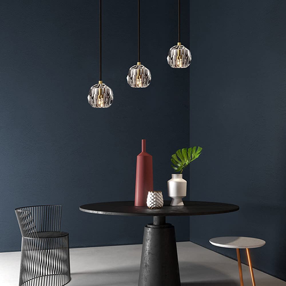 Okuchodo Ice Block Clear Glass Cube Pendant Light, 3-Light Crystal Glass Hanging Light, No Installation Required, LED Compatible, Adjustable Cord,