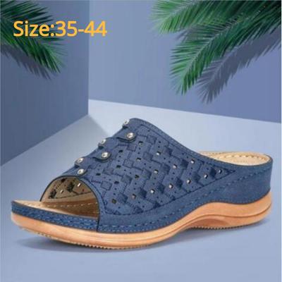 New Carved Large Women's Slippers Lightweight Slope Heel Thick Sole Slippers Women Shoes