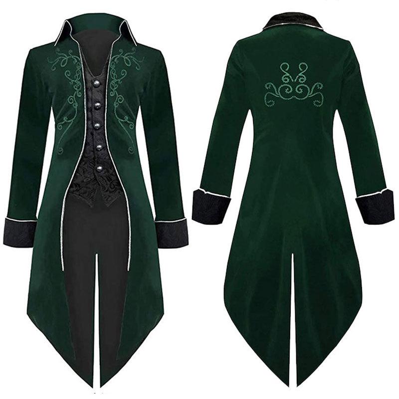 Punk Herren Mantel Lange Jacke Schwarz Gothic Steampunk Kapuzengraben Halloween Umhang