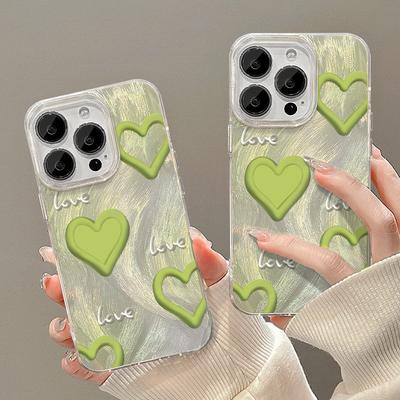 Applicable To Apple 15 Mobile Phone Case Iphone14 Smudge Green Love 13pro Feather Yarn IMD Laser Xs Large Hole 11