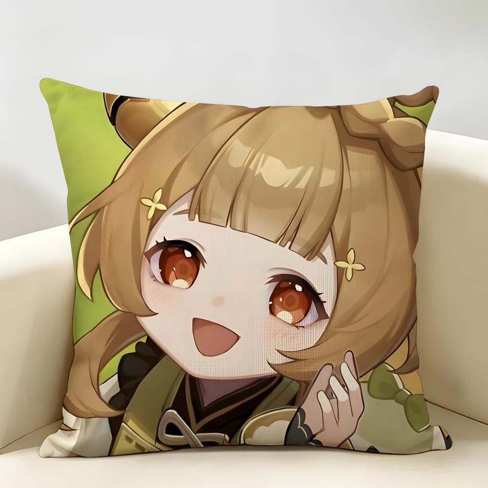 Yaoyao Genshin Impact Cushion Cover Natural Linen Organic Fabric DoubleSided Printing Room Sofa Decor Pillow Case