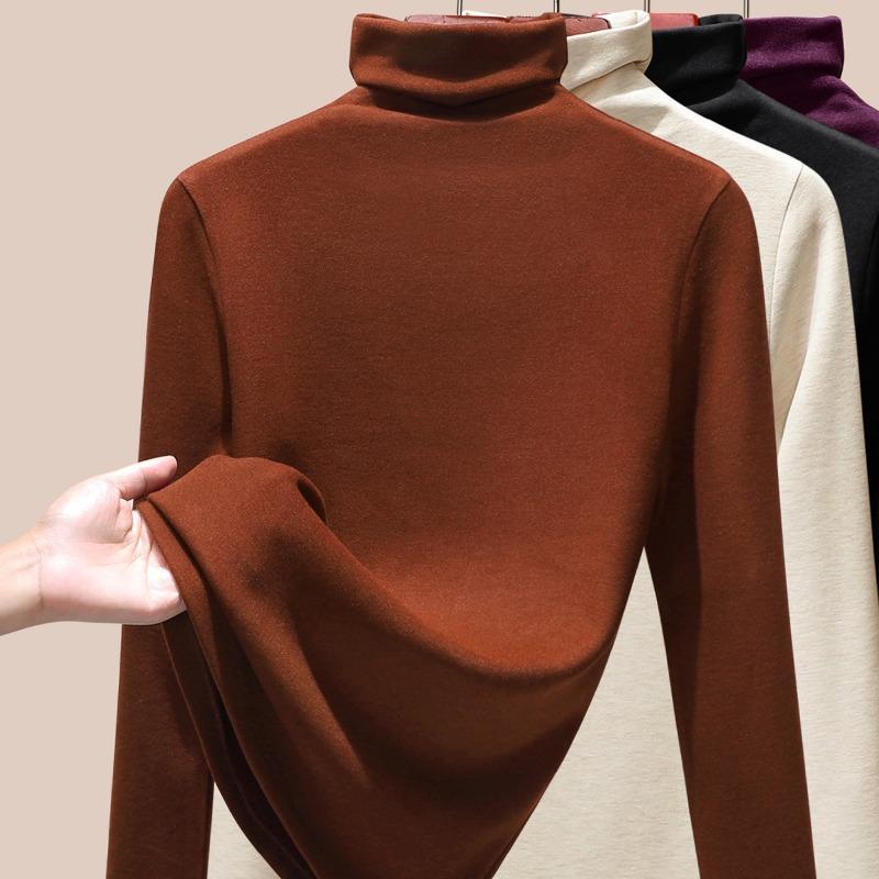 Wool Silk Turtleneck Bottoming Shirt Women's Autumn Clothes Thermal Underwear Heating Warm Velvet Inner Long-sleeved Top Winter