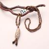 Boho Lucky Gift Party Handmade Mala Wood Bead Nepal Necklace Buddhist Horn Fish Pendant