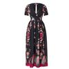 Plus Size Fashion Women Butterfly Printed V-Neck Short Sleeve Casual Long Dress