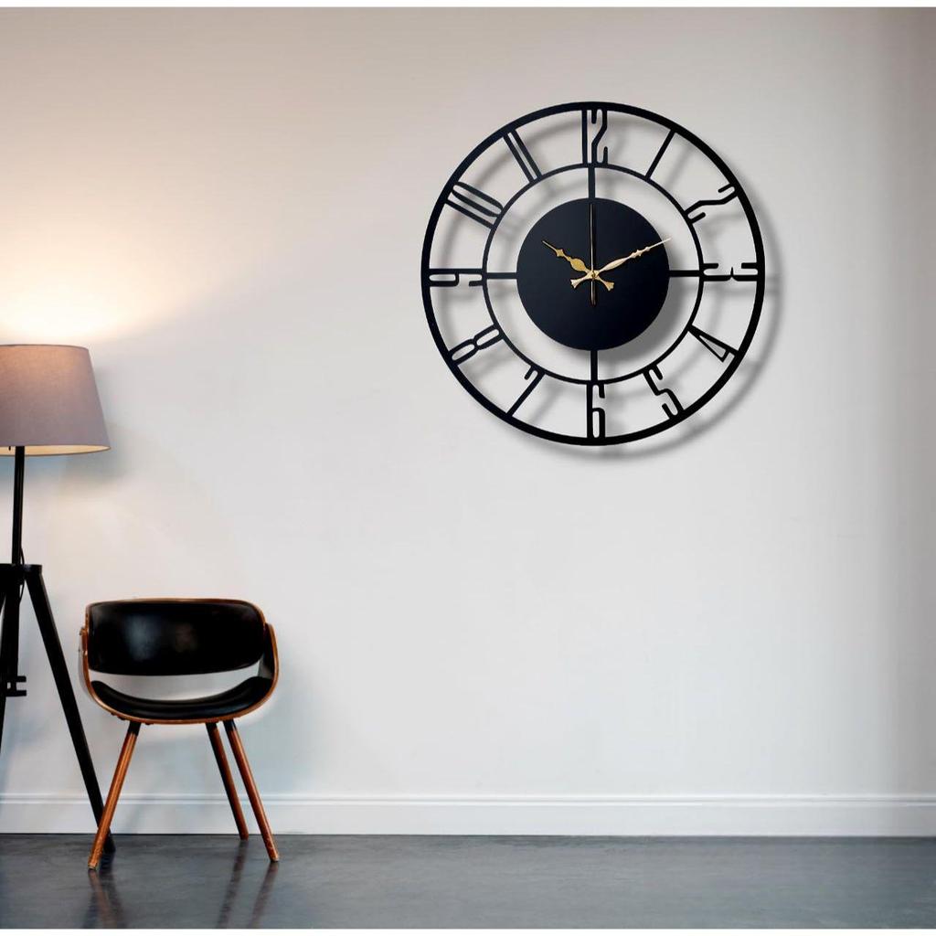 Morden Metal Wall Clock for Living Room Bedroom Office Kitchen Stylish Analog Wall Clock for Home and Hall Designer Big Size Modern (50 Cm) (Black
