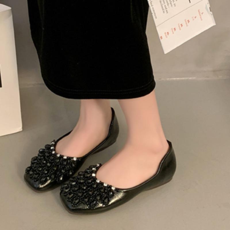 

Весна Новые Балетки Женские Квадратный Носок Мелкий Вырез Блестки Мягкая Подошва Противоскользящие Износостойкие Одинарные Туфли 40 чёрный