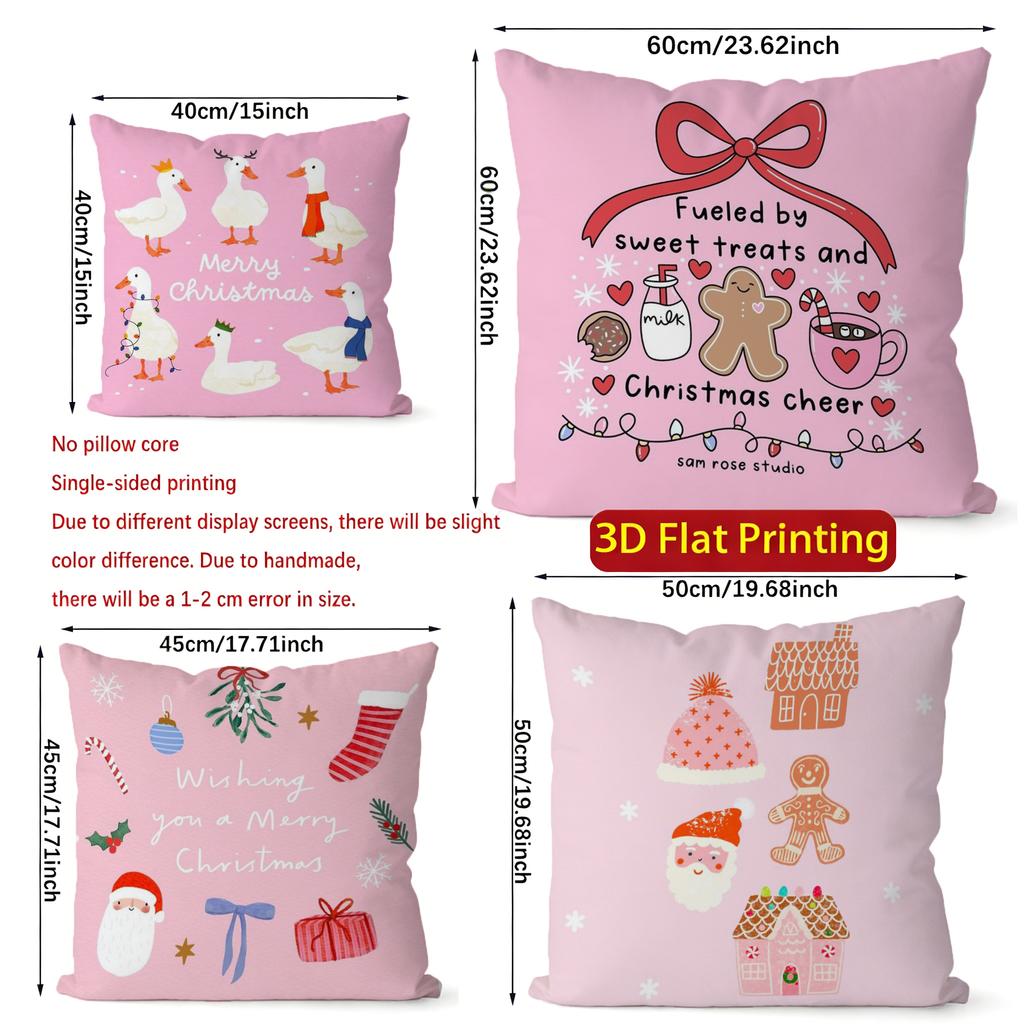 Christmas Pink Throw Pillow Covers Pattern Cushion Cover Suitable for Sofa Bedroom Car Pillow Cover