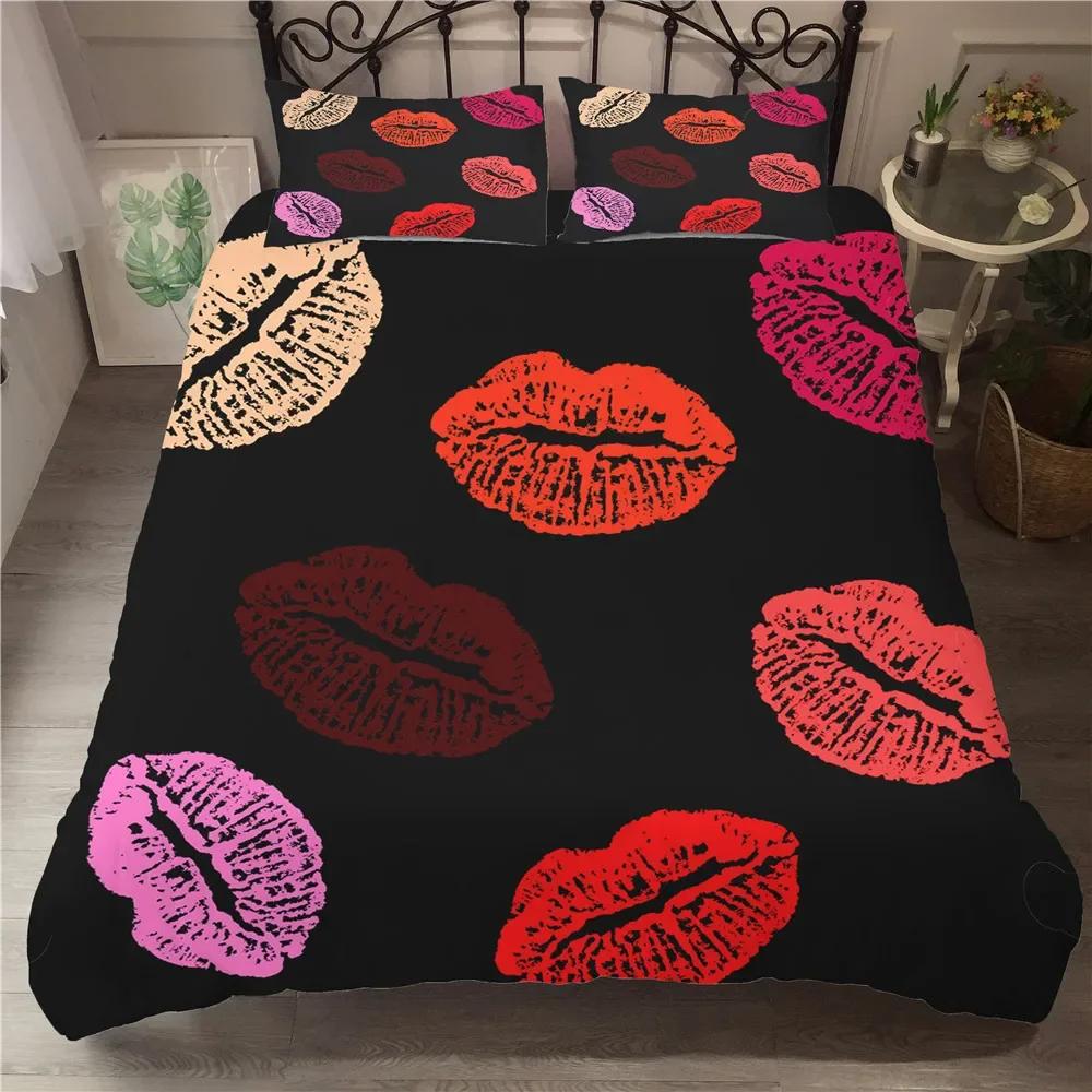 Red Lip King Queen Duvet Cover 3D Sexy Lips Raspberry Bedding Set For Girls Women Kiss Pink Soft 2/3Pcs Quilt Cover Pillowcase
