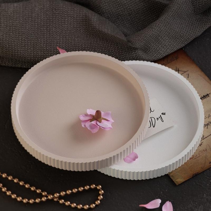 Heat Resistant Epoxy Mold Silicone Tray Molds Striped Round Tray Shape Silicone DIY Dish Mold Suitable for Cement Tray
