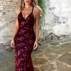 2025 European & American Women's Spaghetti Strap V-Neck Sequin Lace-up Evening Gown