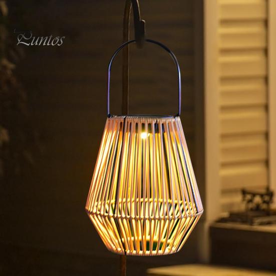 Solar Rattan Bambus Lampe med Lyssensor Automatisk PÅ/AV IP65 Vanntett Retro Stil Håndlaget dekorativ Solar Lanterne Dekor