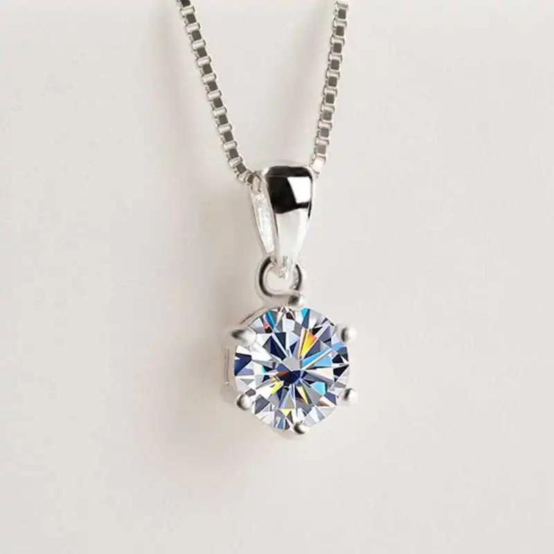 

SACE GEMS D Цвет 1CT Муассанит Бриллиантовое Ожерелье для Женщин Круглый Кулон Сертификаты Стерлингового Серебра S925 Свадебные Украшения Подарок Silver Color 1CT белый