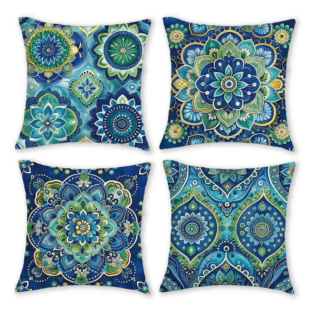 1/4pcs Blue Floral Patterned Pillow Covers Sofa Cushion Cover Home Bedroom Room Decoration