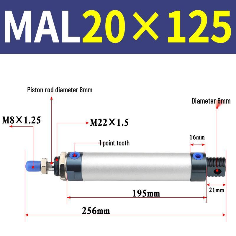 Mini Aluminum Alloy Pneumatic Cylinder - Round, Sizes 16/20/25/32/40 x 25/50/75/100/200