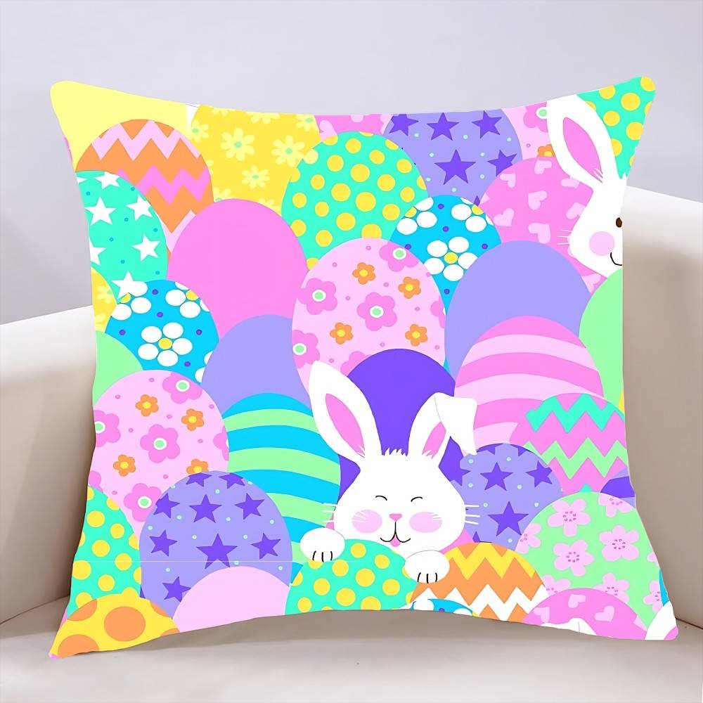 

Easter Cartoon Bunny Egg Pillow Case Cushion Cover Soft Cute Throw Pillow Case For Car Sofa Pillowcase Polyester With Zipper 16x16Inch